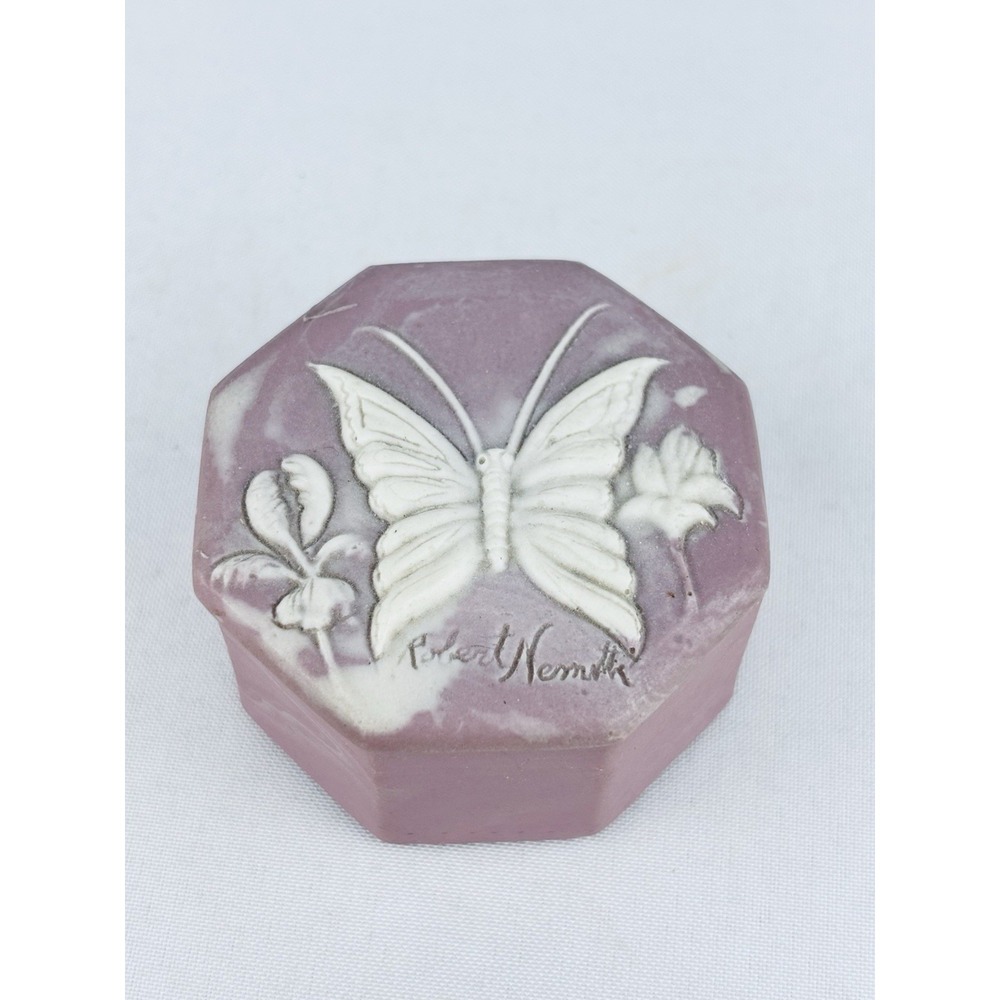 Vtg Trinket Box Pink Incolay Soapstone Design Gifts USA Cottagecore Grannycore